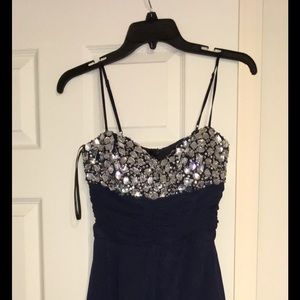 Navy blue high-low prom dress 🔥🔥